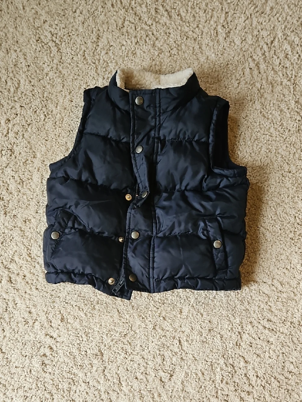 Gymboree Navy Quilted Puffer Vest with Sherpa Collar